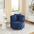 Fauteuil d'appoint pivotant moderne en velours bleu capitonné avec roulettes - Usage unique