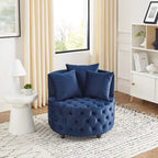 Fauteuil d'appoint pivotant moderne en velours bleu capitonné avec roulettes - Usage unique