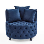 Fauteuil d'appoint pivotant moderne en velours bleu capitonné avec roulettes - Usage unique