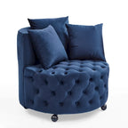 Fauteuil d'appoint pivotant moderne en velours bleu capitonné avec roulettes - Usage unique