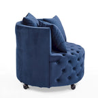 Fauteuil d'appoint pivotant moderne en velours bleu capitonné avec roulettes - Usage unique