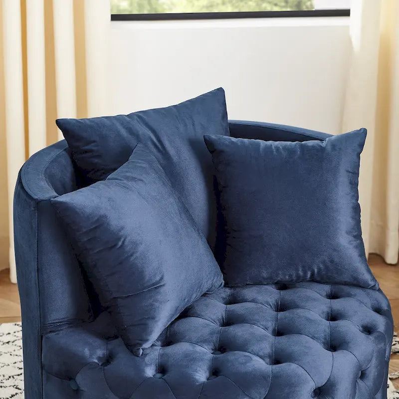 Fauteuil d'appoint pivotant moderne en velours bleu capitonné avec roulettes - Usage unique
