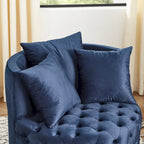 Fauteuil d'appoint pivotant moderne en velours bleu capitonné avec roulettes - Usage unique