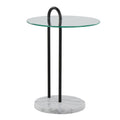 Table d'appoint contemporaine en verre transparent et marbre blanc avec structure en métal noir - Usage unique
