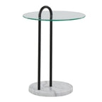 Table d'appoint contemporaine en verre transparent et marbre blanc avec structure en métal noir - Usage unique