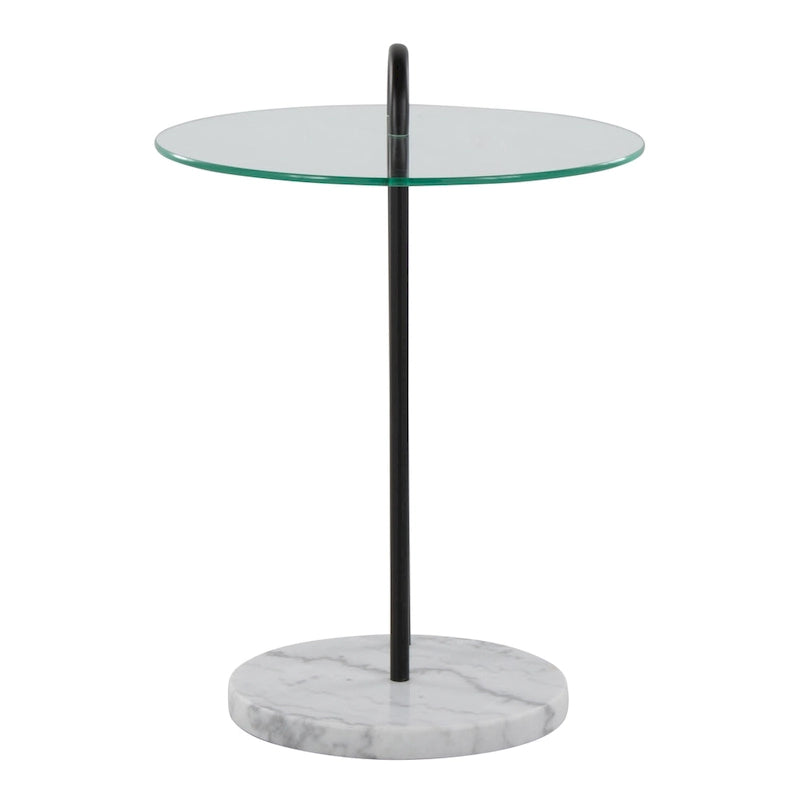 Table d'appoint contemporaine en verre transparent et marbre blanc avec structure en métal noir - Usage unique