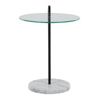 Table d'appoint contemporaine en verre transparent et marbre blanc avec structure en métal noir - Usage unique