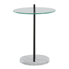 Table d'appoint contemporaine en verre transparent et marbre blanc avec structure en métal noir - Usage unique