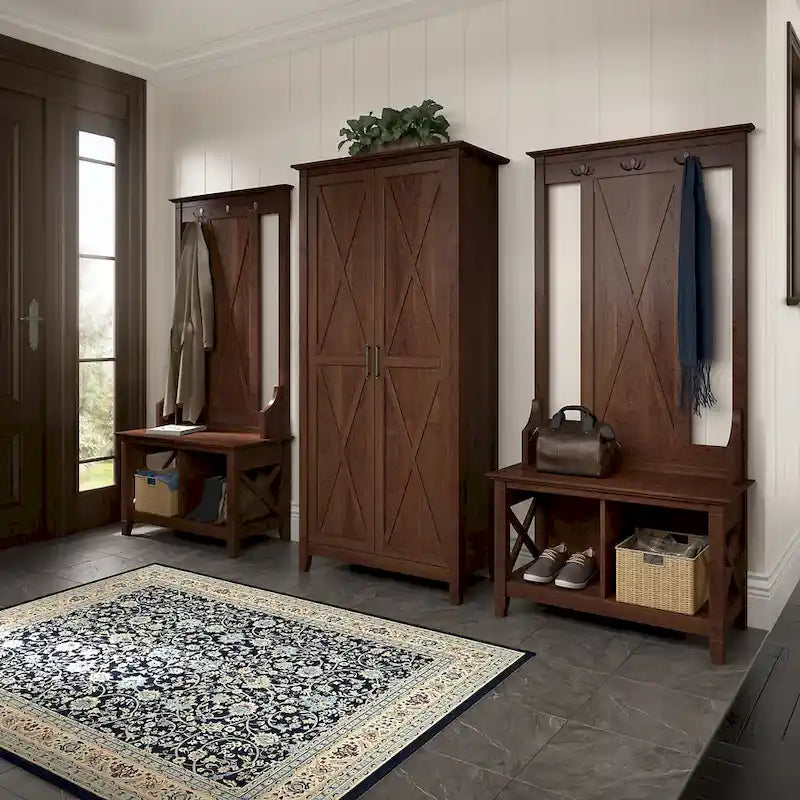 Armoire haute de rangement avec 2 portes et étagères réglables, en Chêne blanc pur / Merisier / Gris Cap Cod / Gris délavé / Chêne blanc lin / Gris Shiplap / Pin recyclé de ferme