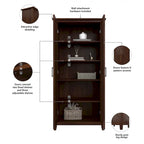 Armoire haute de rangement avec 2 portes et étagères réglables, en Chêne blanc pur / Merisier / Gris Cap Cod / Gris délavé / Chêne blanc lin / Gris Shiplap / Pin recyclé de ferme