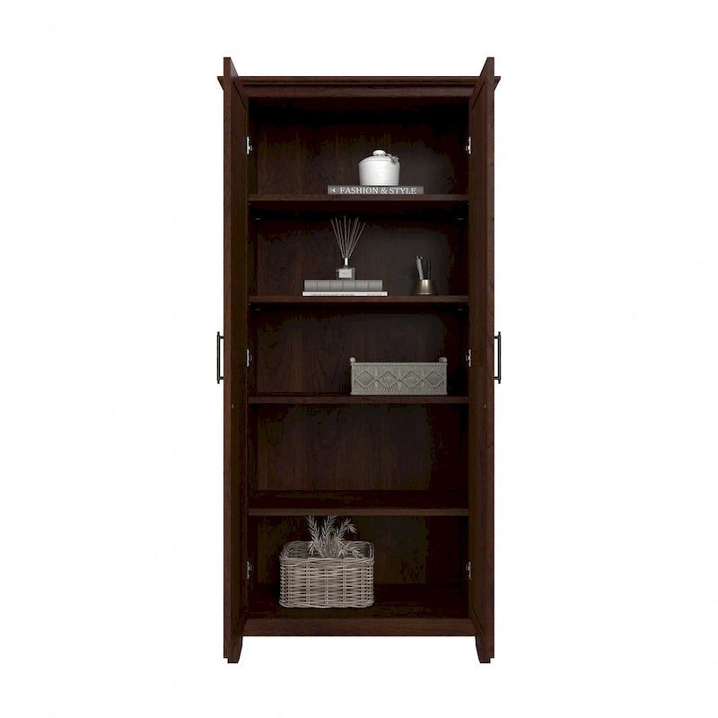 Armoire haute de rangement avec 2 portes et étagères réglables, en Chêne blanc pur / Merisier / Gris Cap Cod / Gris délavé / Chêne blanc lin / Gris Shiplap / Pin recyclé de ferme