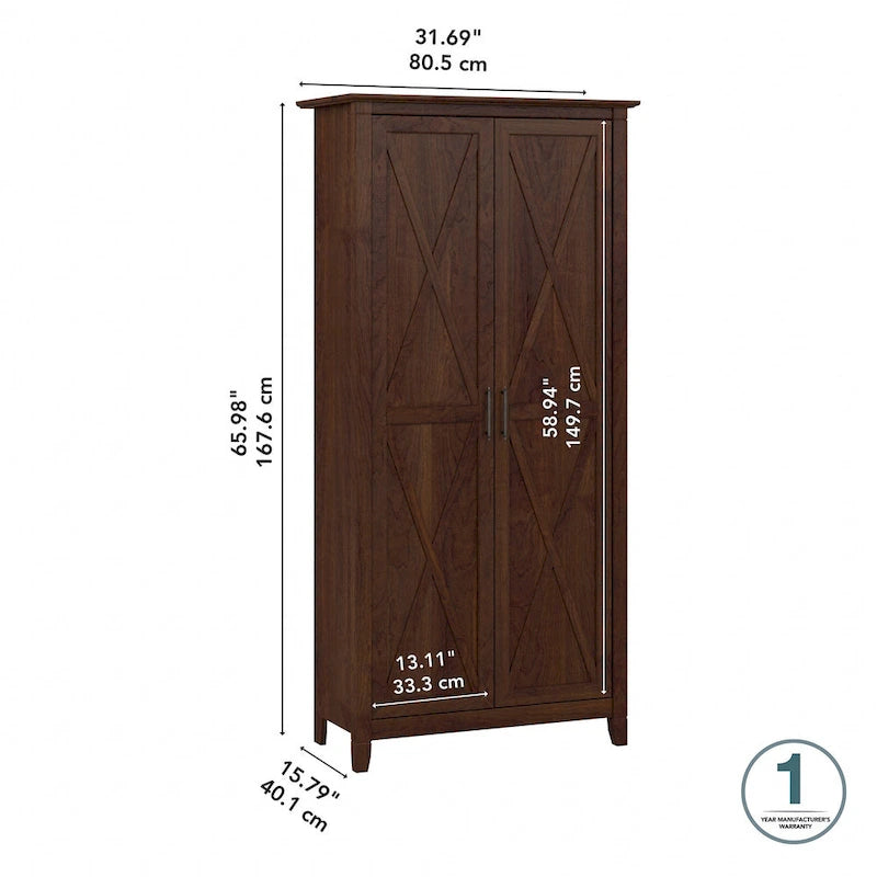 Armoire haute de rangement avec 2 portes et étagères réglables, en Chêne blanc pur / Merisier / Gris Cap Cod / Gris délavé / Chêne blanc lin / Gris Shiplap / Pin recyclé de ferme