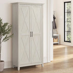 Armoire haute de rangement avec 2 portes et étagères réglables, en Chêne blanc pur / Merisier / Gris Cap Cod / Gris délavé / Chêne blanc lin / Gris Shiplap / Pin recyclé de ferme