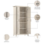 Armoire haute de rangement avec 2 portes et étagères réglables, en Chêne blanc pur / Merisier / Gris Cap Cod / Gris délavé / Chêne blanc lin / Gris Shiplap / Pin recyclé de ferme