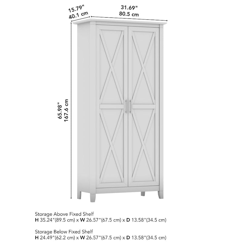 Armoire haute de rangement avec 2 portes et étagères réglables, en Chêne blanc pur / Merisier / Gris Cap Cod / Gris délavé / Chêne blanc lin / Gris Shiplap / Pin recyclé de ferme