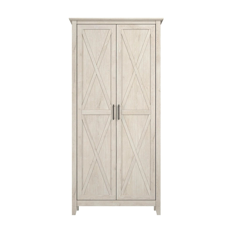 Armoire haute de rangement avec 2 portes et étagères réglables, en Chêne blanc pur / Merisier / Gris Cap Cod / Gris délavé / Chêne blanc lin / Gris Shiplap / Pin recyclé de ferme