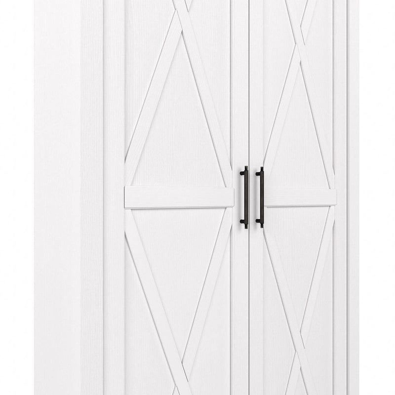 Armoire haute de rangement avec 2 portes et étagères réglables, en Chêne blanc pur / Merisier / Gris Cap Cod / Gris délavé / Chêne blanc lin / Gris Shiplap / Pin recyclé de ferme