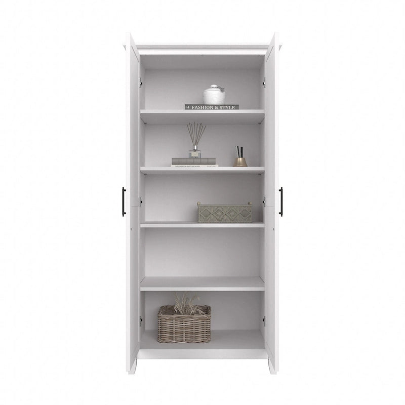 Armoire haute de rangement avec 2 portes et étagères réglables, en Chêne blanc pur / Merisier / Gris Cap Cod / Gris délavé / Chêne blanc lin / Gris Shiplap / Pin recyclé de ferme