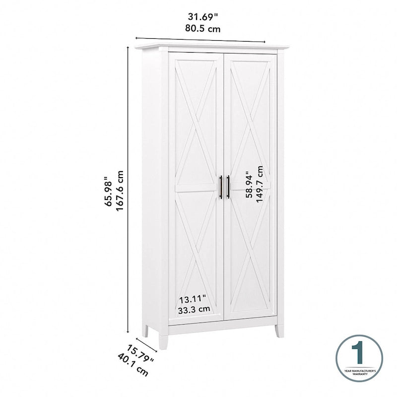 Armoire haute de rangement avec 2 portes et étagères réglables, en Chêne blanc pur / Merisier / Gris Cap Cod / Gris délavé / Chêne blanc lin / Gris Shiplap / Pin recyclé de ferme