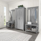 Armoire haute de rangement avec 2 portes et étagères réglables, en Chêne blanc pur / Merisier / Gris Cap Cod / Gris délavé / Chêne blanc lin / Gris Shiplap / Pin recyclé de ferme