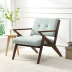 Fauteuil d'appoint vert du milieu du siècle en tissu avec pieds en bois inclinés - Usage unique