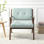 Fauteuil d'appoint vert du milieu du siècle en tissu avec pieds en bois inclinés - Usage unique