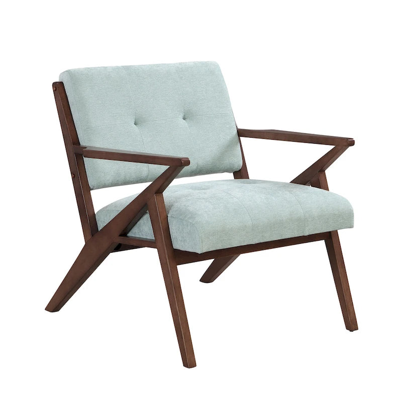 Fauteuil d'appoint vert du milieu du siècle en tissu avec pieds en bois inclinés - Usage unique