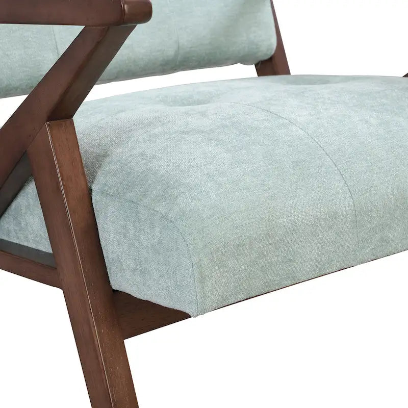 Fauteuil d'appoint vert du milieu du siècle en tissu avec pieds en bois inclinés - Usage unique