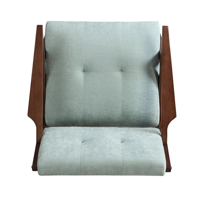 Fauteuil d'appoint vert du milieu du siècle en tissu avec pieds en bois inclinés - Usage unique