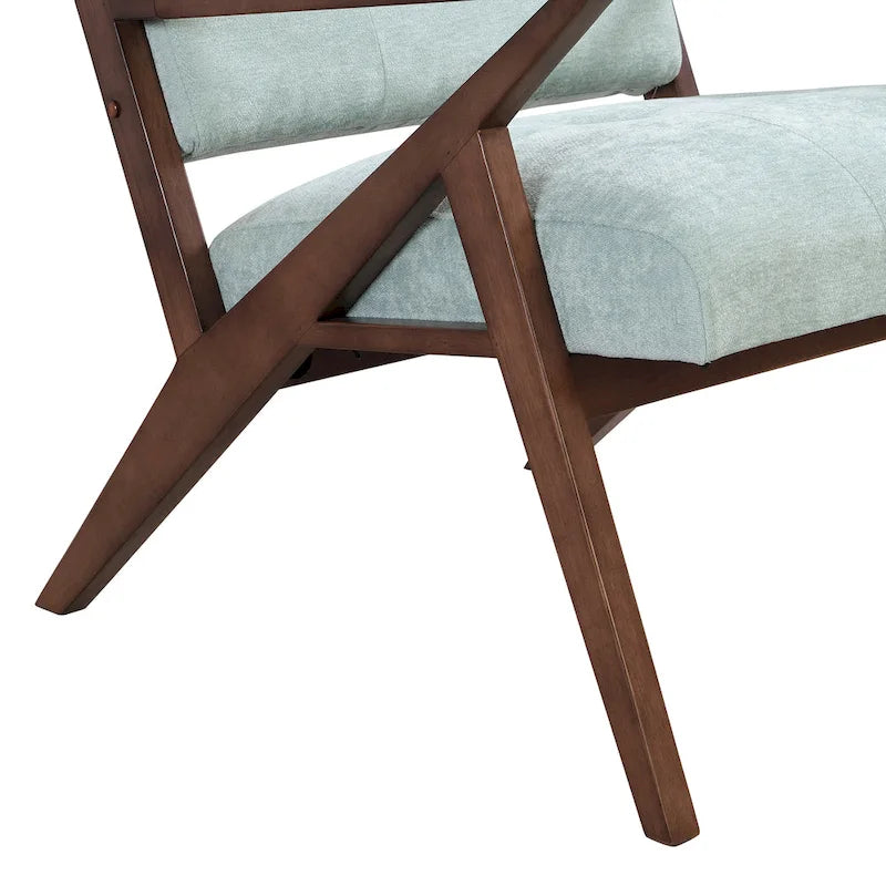 Fauteuil d'appoint vert du milieu du siècle en tissu avec pieds en bois inclinés - Usage unique