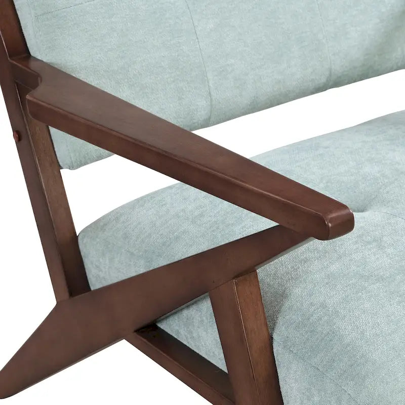 Fauteuil d'appoint vert du milieu du siècle en tissu avec pieds en bois inclinés - Usage unique
