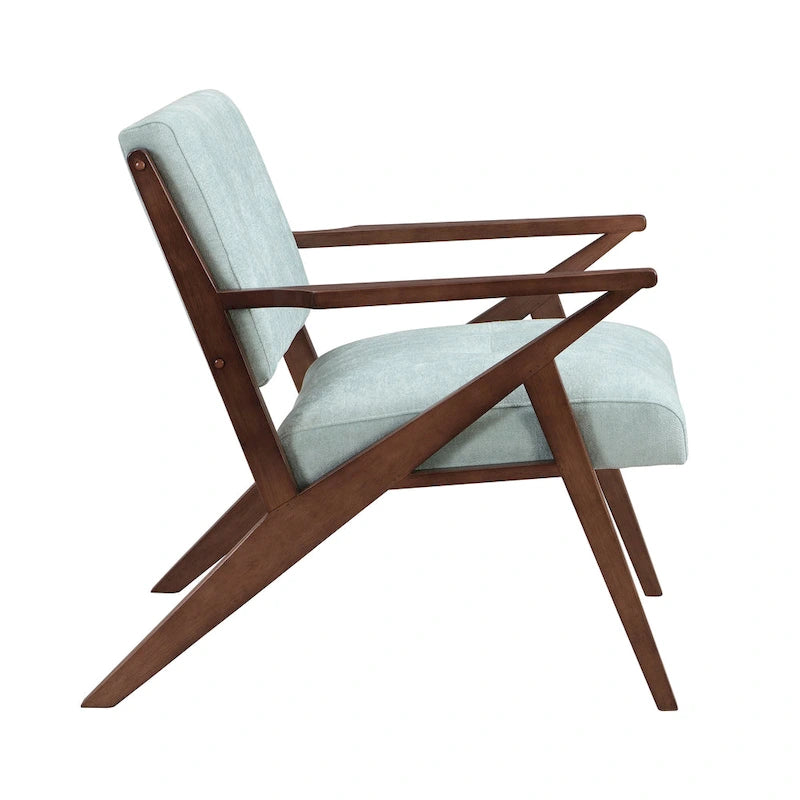 Fauteuil d'appoint vert du milieu du siècle en tissu avec pieds en bois inclinés - Usage unique