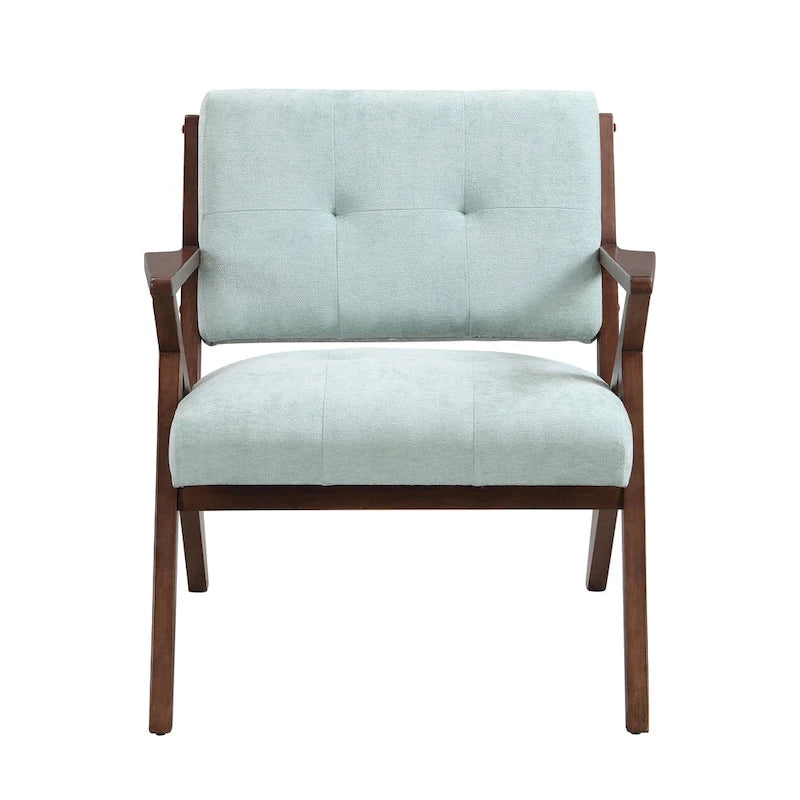 Fauteuil d'appoint vert du milieu du siècle en tissu avec pieds en bois inclinés - Usage unique