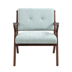 Fauteuil d'appoint vert du milieu du siècle en tissu avec pieds en bois inclinés - Usage unique