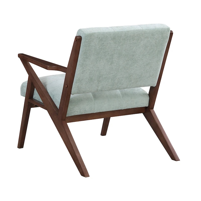 Fauteuil d'appoint vert du milieu du siècle en tissu avec pieds en bois inclinés - Usage unique