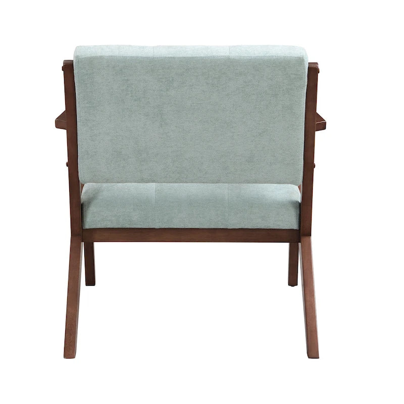 Fauteuil d'appoint vert du milieu du siècle en tissu avec pieds en bois inclinés - Usage unique