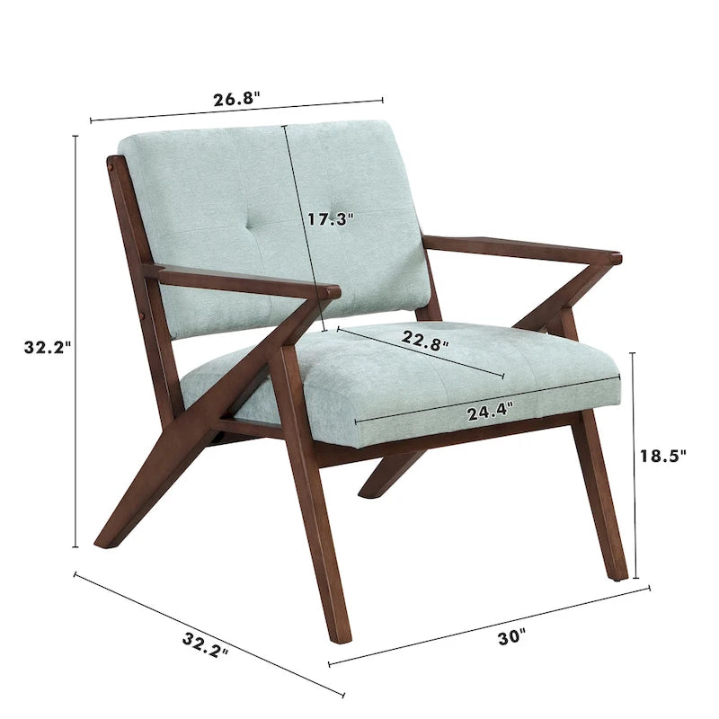 Fauteuil d'appoint vert du milieu du siècle en tissu avec pieds en bois inclinés - Usage unique