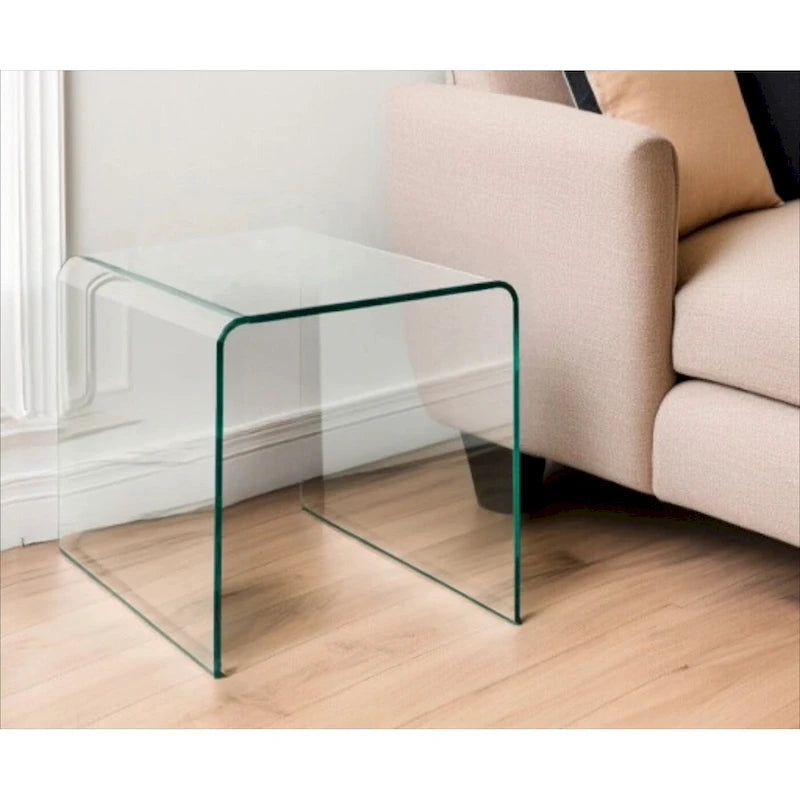 Table d'appoint minimaliste à bords arrondis en verre trempé transparent - Usage unique
