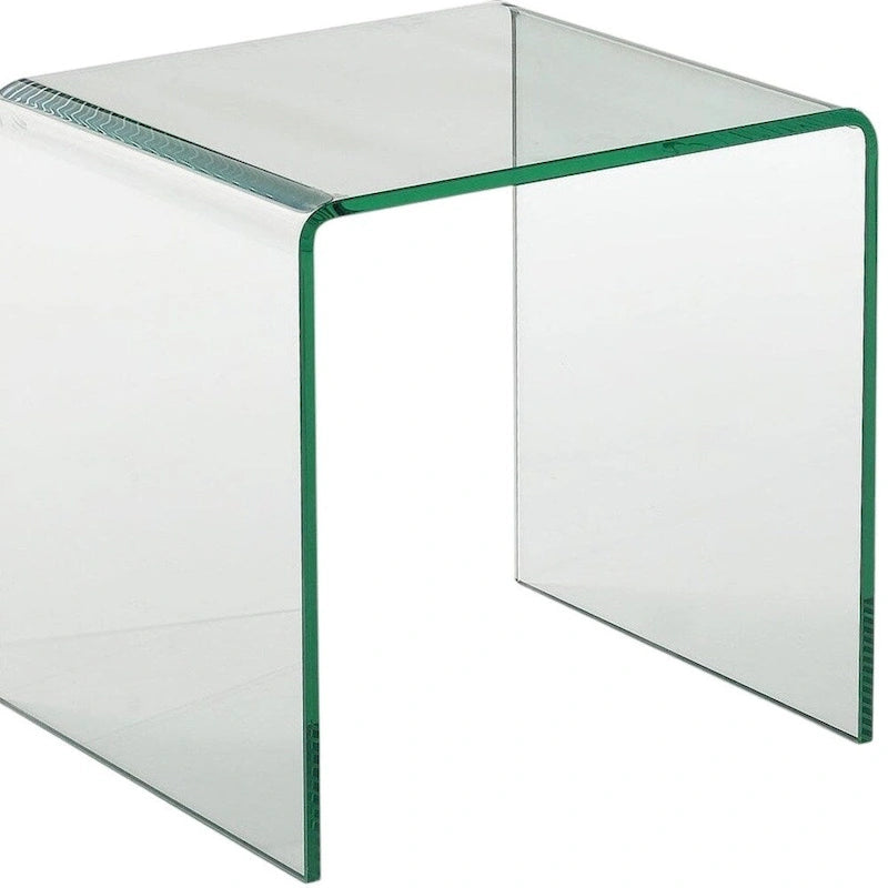 Table d'appoint minimaliste à bords arrondis en verre trempé transparent - Usage unique