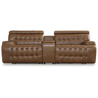 Sectionnel inclinable électrique 3 places en cuir pleine fleur couleur chocolat avec console et ports USB