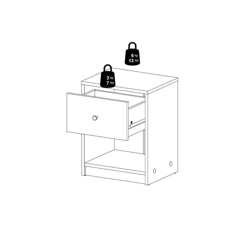 Table de chevet scandinave à 1 tiroir avec étagère ouverte - Café / Gris / Blanc / Noir / Noyer Jackson / Chêne Truffe - Usage unique