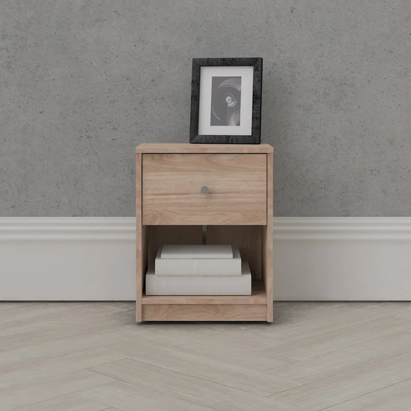 Table de chevet scandinave à 1 tiroir avec étagère ouverte - Café / Gris / Blanc / Noir / Noyer Jackson / Chêne Truffe - Usage unique
