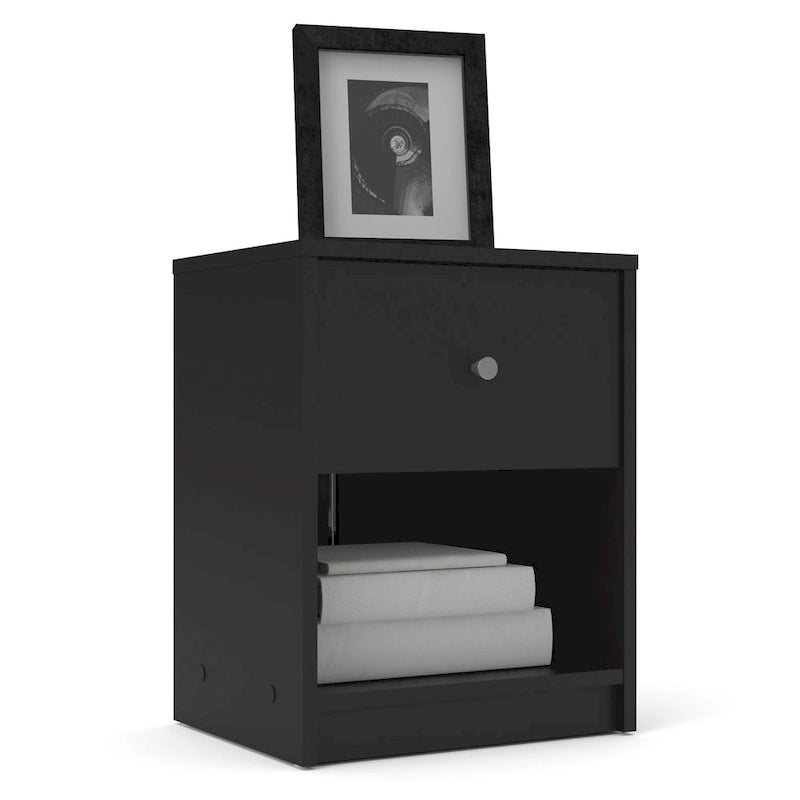 Table de chevet scandinave à 1 tiroir avec étagère ouverte - Café / Gris / Blanc / Noir / Noyer Jackson / Chêne Truffe - Usage unique