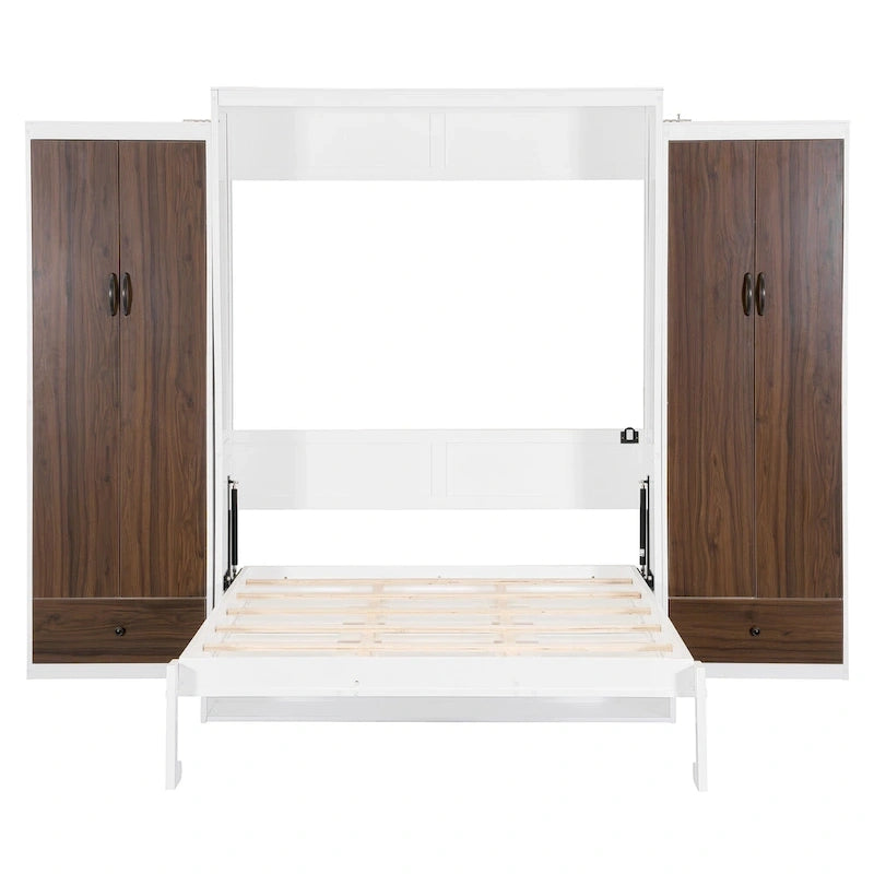 Lit escamotable Queen blanc avec armoires, tiroirs et bureau – Convient à 2 personnes