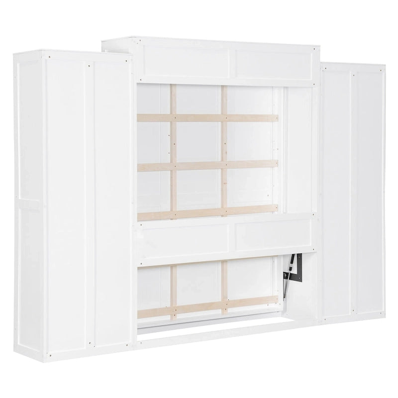 Lit escamotable Queen blanc avec armoires, tiroirs et bureau – Convient à 2 personnes