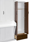 Lit escamotable Queen blanc avec armoires, tiroirs et bureau – Convient à 2 personnes