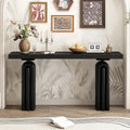 Console en placage d'acacia noir/beige, style moderne minimaliste, avec silhouette incurvée