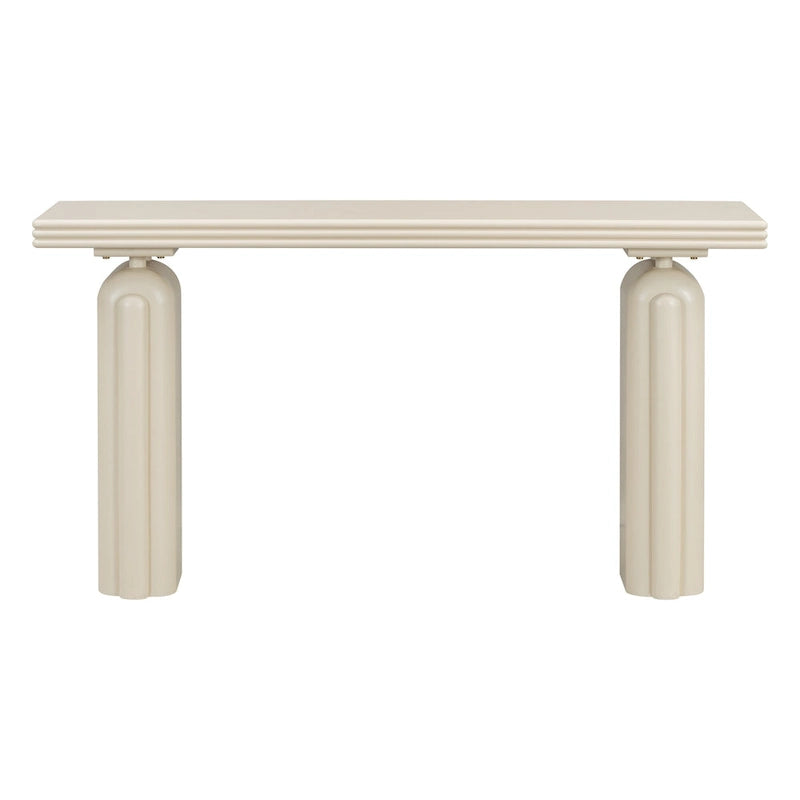 Console en placage d'acacia noir/beige, style moderne minimaliste, avec silhouette incurvée