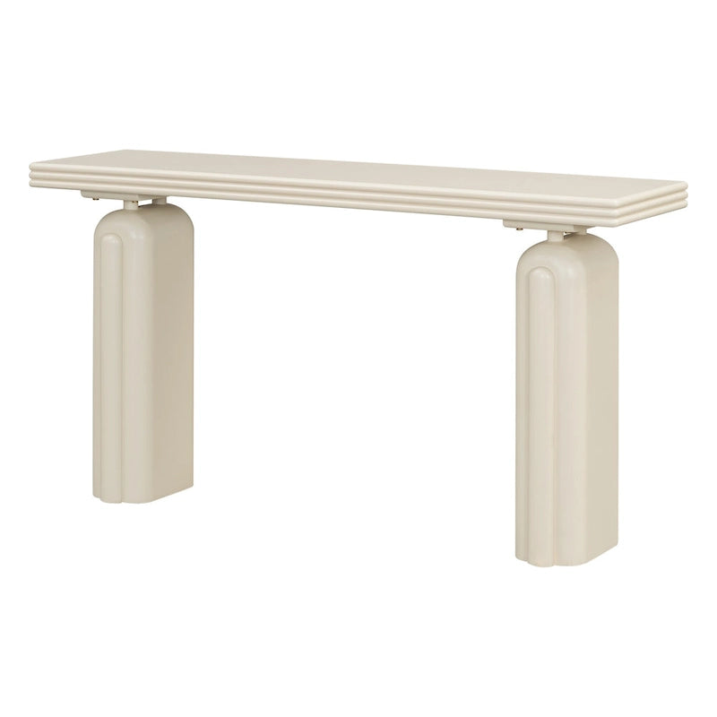 Console en placage d'acacia noir/beige, style moderne minimaliste, avec silhouette incurvée