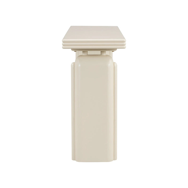 Console en placage d'acacia noir/beige, style moderne minimaliste, avec silhouette incurvée
